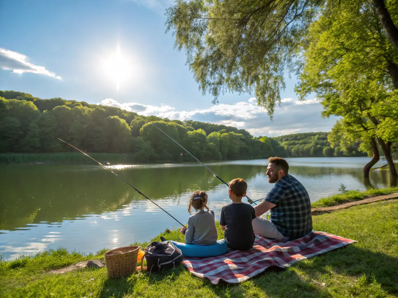 A captivating image of a family enjoying a day of fishing at L'ETANG AMICUS, highlighting the family-friendly atmosphere and the opportunity for quality time together.