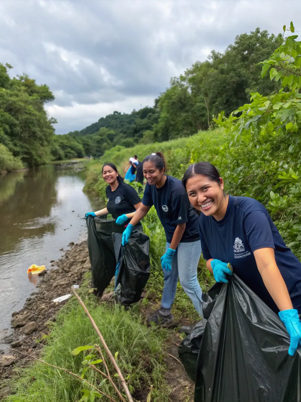 A photo of a group of volunteers cleaning up the area around L'ETANG AMICUS, emphasizing the club's commitment to environmental stewardship.