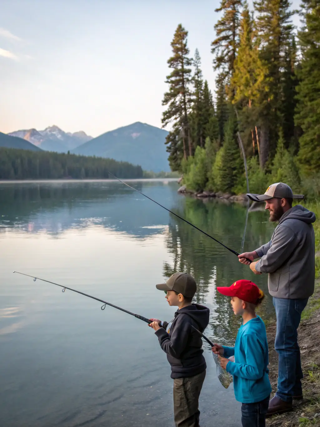 A picture of a family enjoying a day of fishing at L'ETANG AMICUS, highlighting the family-friendly atmosphere.